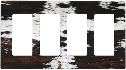 Western Farm Highland Cow Cowhide 4 Gang Rocker Decora Light Switch Cover Decorative Outlet Covers Wall Plate Electrical Faceplate Switchplate GFCI for Farmhouse Bathroom Bedroom Living Room Decor