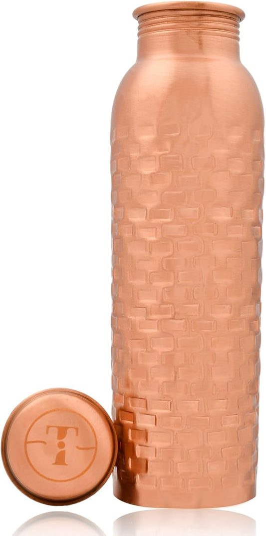 Pure Copper Water Bottle for Drinking - Indian Handmade Ayurveda Healing Benefit Water Bottle for Travel, Hiking, Gym, Office, Outdoor - Normal Finish - 950 ML