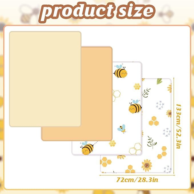 4 Pack Bees Crib Sheets for Girls Breathable Fitted Standard Crib Sheets Crib Sheets Girl for Standard Crib Mattress Baby Gift Set