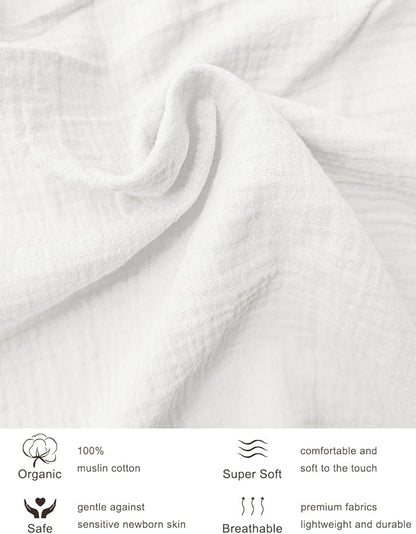 39"x27" Pack and Play Sheets for Baby Boys and Girls, White Neutral Muslin Cotton Small Pack n Play Mattress Pad Cover, 39"x27" Soft and Breathable Baby Sheets for Pack and Play (46P-12)