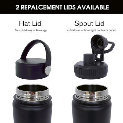 22oz Insulated Water Bottle ，Stainless Steel Sports Water Cup Flask with 2 Lids, Wide Mouth Travel Thermal Mug,Outdoor Sports Bottle（Blue Black）