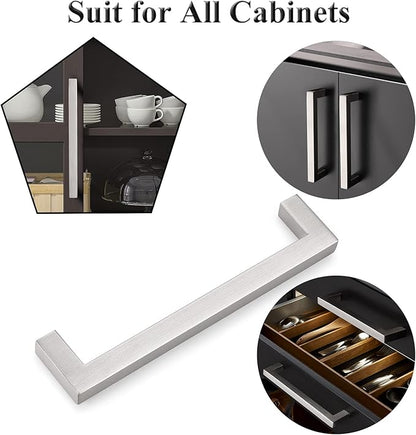 Probrico 10 Pack Kitchen Furniture Hardware Cupboard Drawer Door Cabinet Pulls and Knobs Stainless Steel T Bar Modern Contempory Style, 6-3/10" Hole Centers