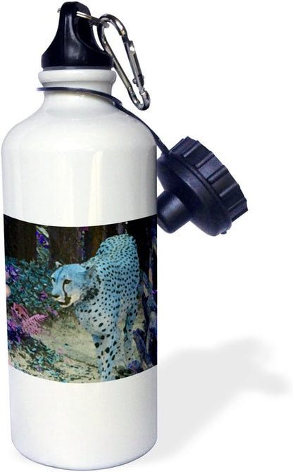 3dRose Cheetah Painting Blue Hue Cat Walking-Sports Water Bottle, 21oz , Multicolored