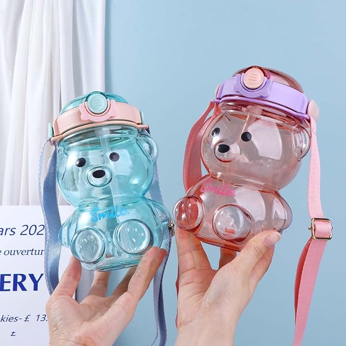 Vctitil Large Capacity Straw Water Cup Cute Bear Belly Cup Outdoor Sports Bottle 1000ml Plastic Water Cup(blue)