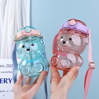 Vctitil Large Capacity Straw Water Cup Cute Bear Belly Cup Outdoor Sports Bottle 1000ml Plastic Water Cup(blue)
