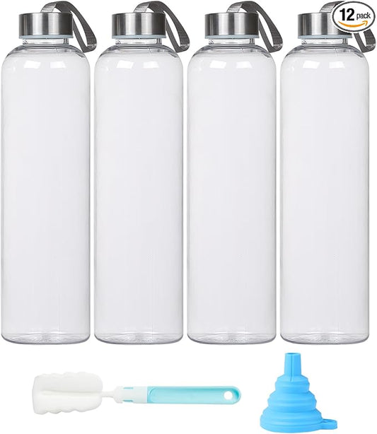 27 Oz Water Bottle Clear Plastic bottles Reusable Leak-Proof Seal Bottle with Stainless Steel Lids and Cleaning Brush for Fitness,Sports,Travel (12)
