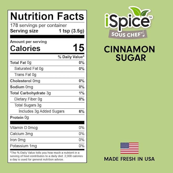 iSpice PREMIUM CINNAMON SUGAR SPRINKLE | Pure and Fresh | Essential Kitchen Spice| DELICIOUS- Free of ANY Artificial Colors9 oz (256g)