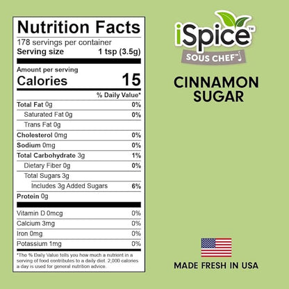 iSpice PREMIUM CINNAMON SUGAR SPRINKLE | Pure and Fresh | Essential Kitchen Spice| DELICIOUS- Free of ANY Artificial Colors9 oz (256g)