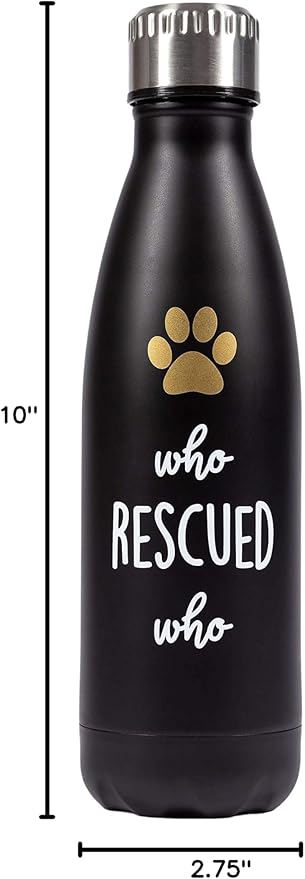 Pearhead Pet Who Rescued Who Double-Walled Stainless Steel Water Bottle, Workout Accessories, Pet Adoption Gifts, 16oz