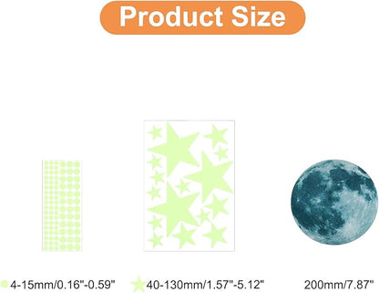 uxcell 1 Set Glow in The Dark Ceiling Star Stickers, Moon and Stars Wall Decals, Glowing Star Decal Decoration for Bedroom, Green Moon