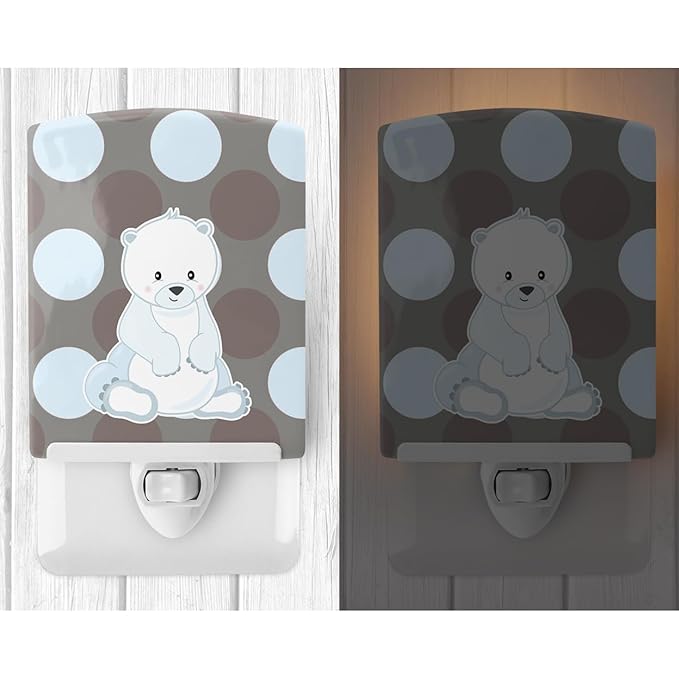 Caroline's Treasures BB8601CNL Bear on Polkadots Ceramic Night Light Compact, UL-Certified, Ideal for Bedroom, Bathroom, Nursery, Hallway, Kitchen, 6x4x3, Multicolor