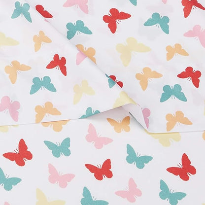 Amazon Basics Kid's Soft Easy-Wash Lightweight Microfiber 3-Piece Sheet Set, Toddler, Multi Colour, Butterflies