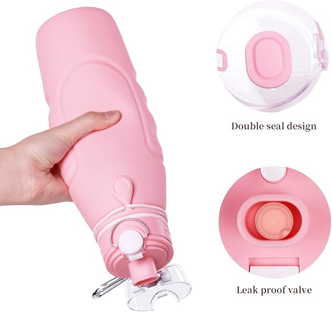 Valourgo 1L Collapsible Water Bottle BPA Free Portable Large Travel Mug Reusable Sports Bottle (35 oz Pink)