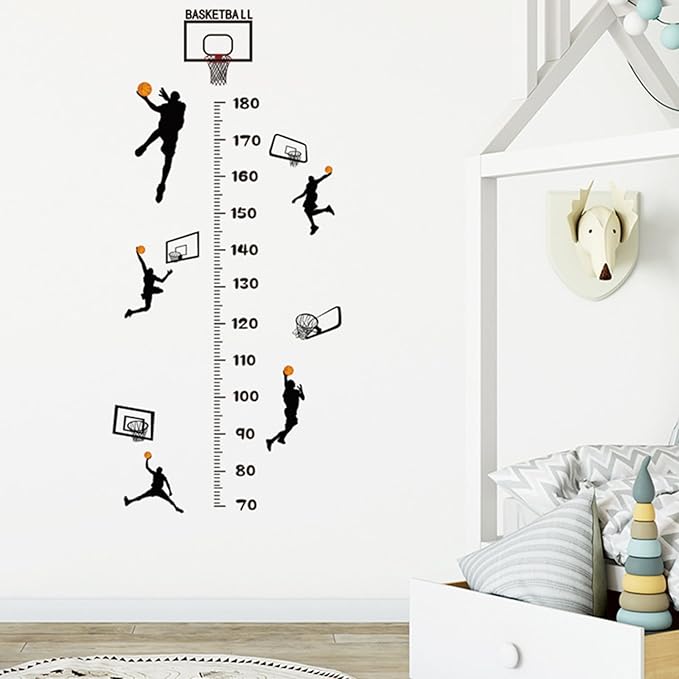 Basketball Player Kids Height Wall Chart | Peel & Stick Nursery Wall Decals for Baby Bedroom, Toddler Playroom