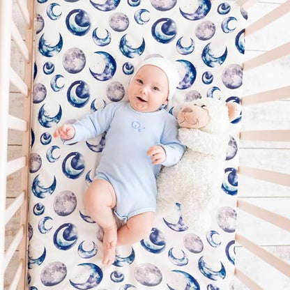 4 Pack Fitted Pack N Play Sheets for Baby Boys Neutral Unisex Breathable Soft Toddler Mini Crib Sheets for Pack and Play Mattress (Sky)