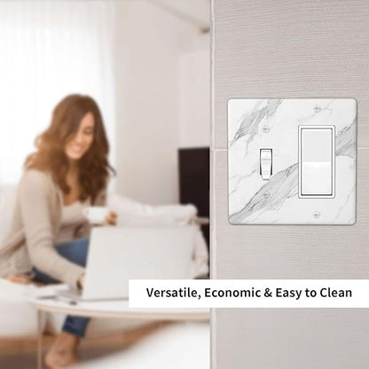 Marble Grey Wall Plate Decorative Light Switch Cover 2-Gang Combo Toggle/Rocker Faceplate for Bedroom Kitchen Farmhouse White