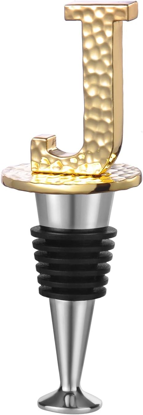 Miicol Wine Bottle Stopper, Prosecco Stopper, Gold Wine Stopper, Personalised Champagne Stopper, Initial Wine Stopper, Funny Prosecco Gift, Wine Lovers Gift, Kitchen Decor, Letter J