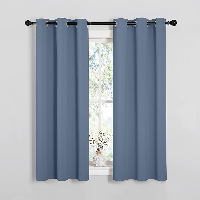 NICETOWN Kitchen Curtains with Grommet Top, Privacy & Room Darkening Thermal Insulated Draperies for Boys Bedroom, Nursery (Stone Blue, 34" Wide by 54" Long, Set of 2)