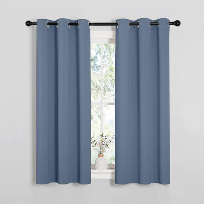 NICETOWN Kitchen Curtains with Grommet Top, Privacy & Room Darkening Thermal Insulated Draperies for Boys Bedroom, Nursery (Stone Blue, 34" Wide by 54" Long, Set of 2)