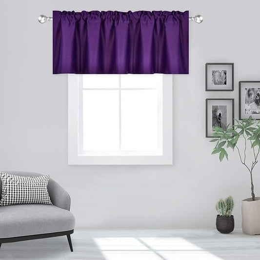 Purple Valance for Windows 60x18 Inch Solid Thermal Insulated Blackout Rod Pocket Kitchen Short Curtain Toppers Valance for Bathroom Living Room 1 Panel