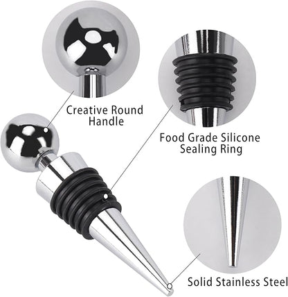 8Pcs Wine Stopper Bottle Stopper Wine Saver, Silicone Reusable Wine Corks, Wine Bottle Stopper for Bar, Camping, Party, Wedding (Silver)