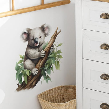 Removable Cute Koala Wall Decal Koala on Branch Wall Sticker Peel and Stick Watercolor Animal Wall Art Decor Stickers for Kids Baby Classroom Living Room Playing Room Bedroom