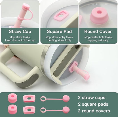 Accessories Set for Stanley 40oz including 6PCS Silicone Spill Proof Stopper 1PCS Straw Cover 1 PCS Siliconce Boot Sleevec 1 PCS Silicone Water Bottle Handle Strap 1PCS Straw & Cleaning Brush