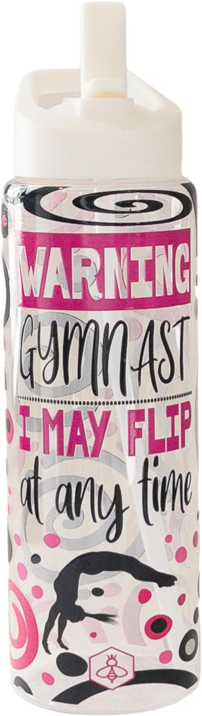 32oz Cheerleader Water Bottle with Straw Lid | BPA-Free Reusable Bottles for Cheerleaders, Cheer Team or Cheerleading Coach | Great Gifts for Girls, Coaches (Warning Gymnast)