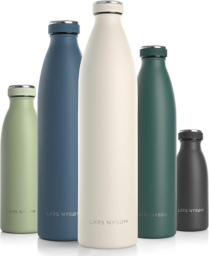 LARS NYSØM Stainless Steel Insulated XL Water Bottle 12oz 17oz 25oz 34oz 51oz | BPA-free Insulated Thermo Flask for Hot and Cold Beverages | Leakproof Large Drinking Bottle (Buttercream, 51oz)