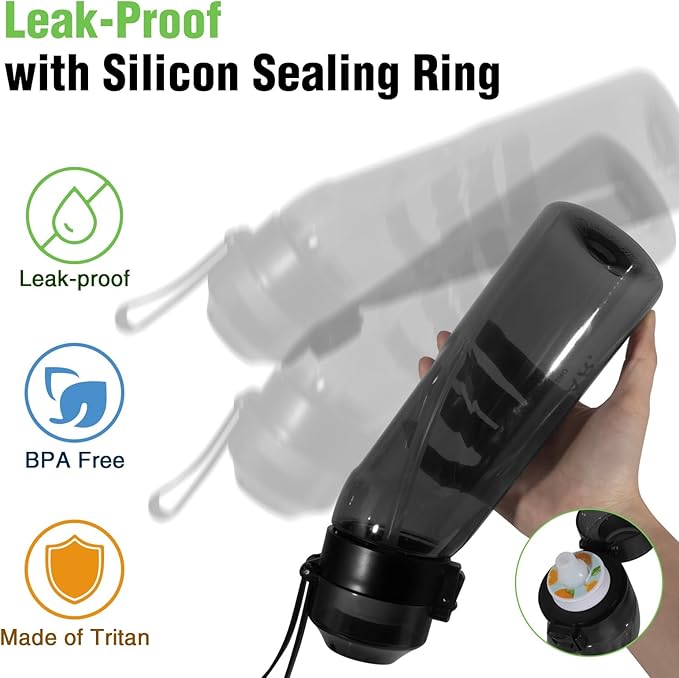 Air Scent Water Bottle Flavor Pods 650ml BPA Free Water Cup with 7 Flavour Pods Sports Water Bottle Suitable for Outdoor(Black)