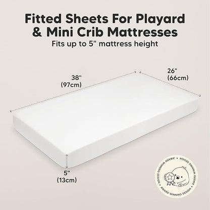 2-Pack Mini Crib Sheets Fitted, Pack and Play Sheets - Organic Cotton Pack N Play Sheets for Pack and Play Mattress, Playard Baby Crib Sheets, Jersey Crib Sheets Neutral for Boys,Girls (Soft White)