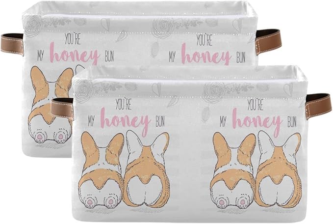 Wamika Cute Dog corgi Butt Storage Basket Fabric Laundry Baskets Honey Bun Puppy Storage Boxes Organizer Bag for Baby Cloth Dog Toy Book Storage Cubes Shelf Closet Bins 16x12x8 Inches