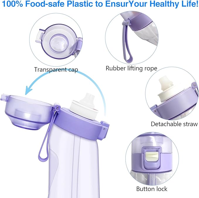 Flavor Pods for Water Bottle,7pcs Flavor Pods Fruity Scent for Sports Water Bottle,with Water bottle 0 Sugar, 0 Calorie For Fitness Outdoor School (Purple+7Pod), FNDAI02