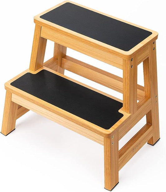 StrongTek 17 Inch Tall Wooden Two Step Stool for Adults & Kids, Versatile as Kitchen Step Stool, Bedside Step Stool, Closet Step Stool, Anti-Slip Surface for Safety & Stability, 500lbs Capacity
