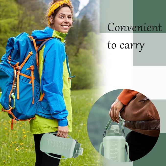 64oz Foldable Silicone Water Cups with Straw, BPA Free, for Outdoor Sports Water Bottle (Green)