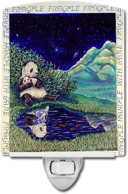 Caroline's Treasures 7114CNL Panda Bear with Baby Ceramic Night Light Compact, UL-Certified, Ideal for Bedroom, Bathroom, Nursery, Hallway, Kitchen, 6x4x3, Multicolor