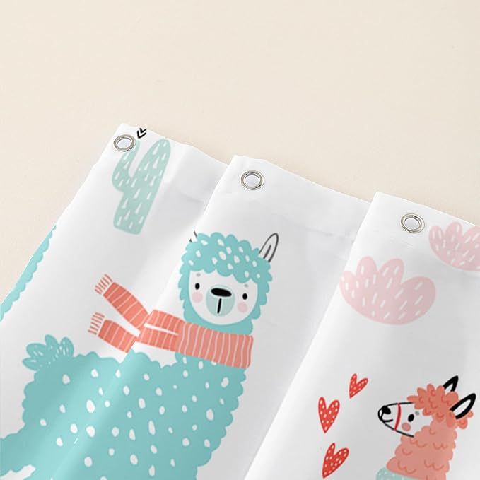 AILONEN Cute Llama Alpaca Shower Curtain 72" W*96" H Bathroom Curtains for Kids,Cartoon Animals Colorful Girls Cactus Bath Decor Fabric Polyester Waterproof Shower Curtain with 12 Pack Plastic Hooks