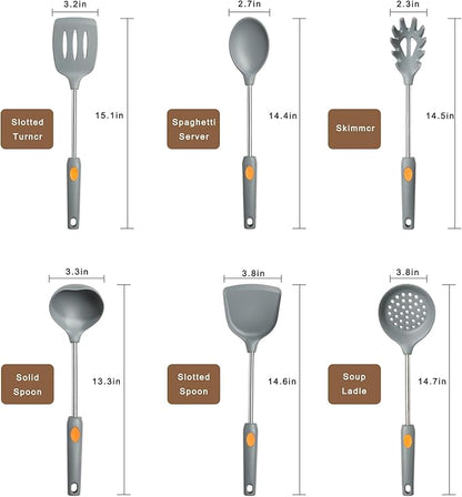 Silicone Kitchen Cooking Utensils Set 6pcs with Stainless steel Handle, Spatula Set Utensil Set, Cooking Utensil Set,Kitchen Tools for Nonstick Cookware