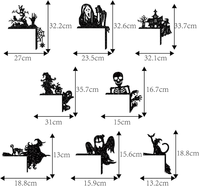 Removable 8 Pack Creative Halloween Switch Decals Black Ghost Skeleton Witch Door Frame Wall Decals Decorative Art Murals for Halloween Living Room Bedroom Bathroom Kitchen Light Switch Decor Decals