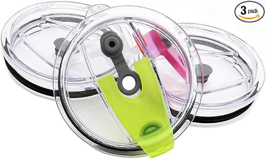 3 Packs Lids for 20oz Tumblers, CNYMANY Spill-proof Splash Resistant Straw-friendly Cover for Old Style Rtic, Ozark Trail 20 oz. Cups - Green, Rose Red, Gray