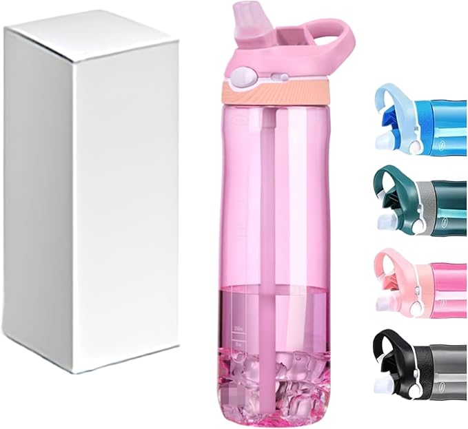 25oz Pink Water Bottle with Clip Handle and Locking Lid, Reusable Travel Tritan Water Bottle with Straw and Sports Plastic Water Bottle - Pink