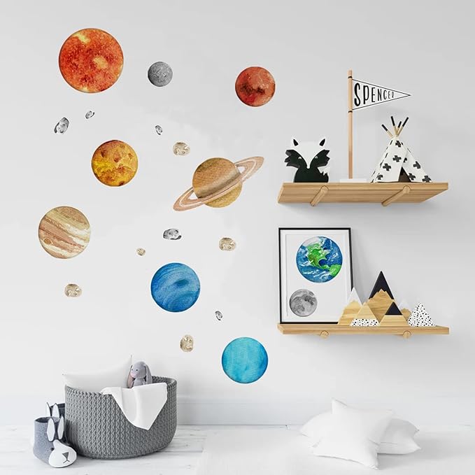Solar System Wall Stickers for Kids, Universe Space Wall Sticker, Large Size Planet Wall Decal, Space Wall Decor for Bedroom Classroom Playroom Nursery Birthday Gift Idea(M)