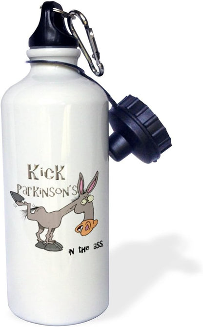 3dRose Kick Parkinsons Disease in The Ass Awareness Ribbon Cause Design Sports Water Bottle, 21 oz, White