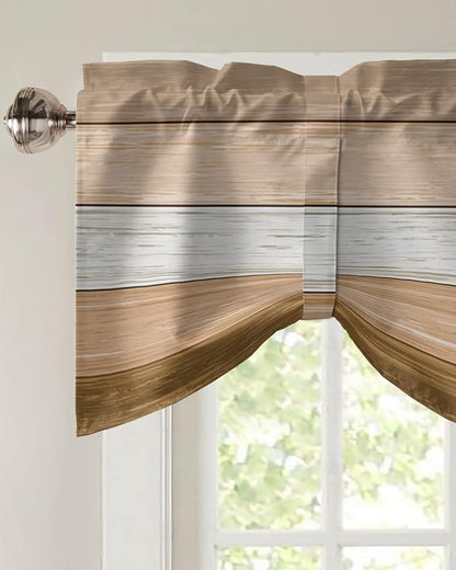 Farmhouse Summer Blackout Tie Up Valance Curtains for Kitchen Windows,Brown Beach Fall Window Toppers Balloon Shades for Living Room/Bathroom/Bedroom,1 Panel,42" X 12" Rustic Barn Wood Texture