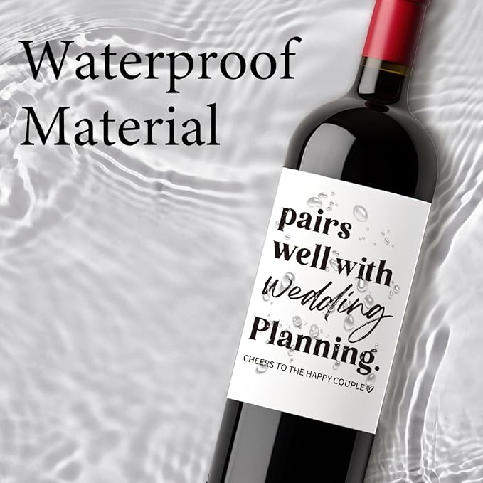 8 Pcs Wedding Wine Labels, Wedding Gifts Bridal Shower Wedding Gifts for Couples 2024, Wedding Party Decorations Wine Bottle Stickers, Pairs Well with Wedding Planning Wine Bottle Labels