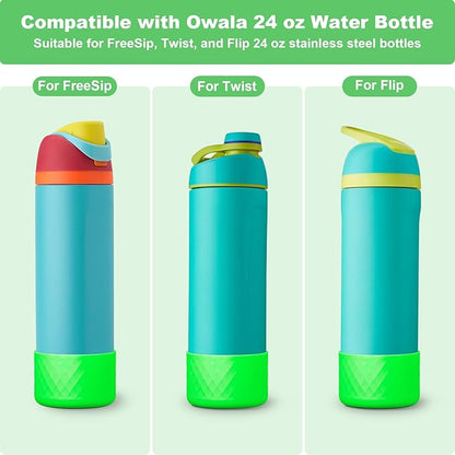 2PCS Silicone Water Bottle Boot for Owala 24oz 32oz 40oz, Anti-Slip Protective Sleeve Bottom Bumper Protector for FreeSip, Twist, and Flip Stainless Steel Water Bottles