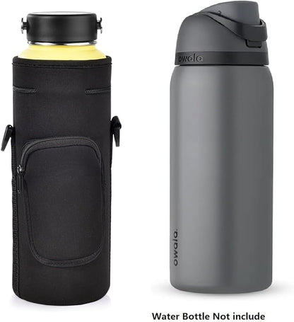 AF-WAN Neoprene Carrier Water Bottle Insulation Sleeve,Waterproof, Anti-Slip, Anti-Scratch Pouch with Shoulder Strap, fit for Owala Insulated Stainless Steel Water Bottle (Black, For 32 oz)
