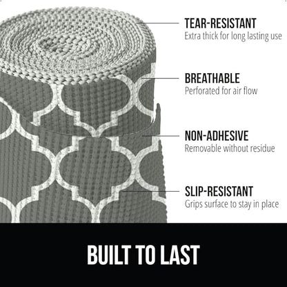 Gorilla Grip powerGRIP Drawer Shelf and Cabinet Liner, Thick Strong Hold, Non-Adhesive Liners Protect Kitchen Cabinets and Cupboard, Bathroom Drawers, Easy Install, Breathable Mat, 17.5" x10', Gray