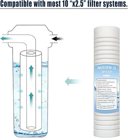 5 micron water filter 10 x 2.5 sediment filter,Be suitable for sediment filter for well water,Reduces sediment, sand, soil, silt and rust and is suitable for standard filter housing. (2 pack)