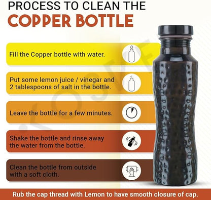 Pure Copper Jasmine Antique Hammered Water Bottle: A Premium Design Bottle with Ayurvedic Health Benefits, Leak Proof and Durable Copper Water Bottle for drinking (800ml / 27oz)